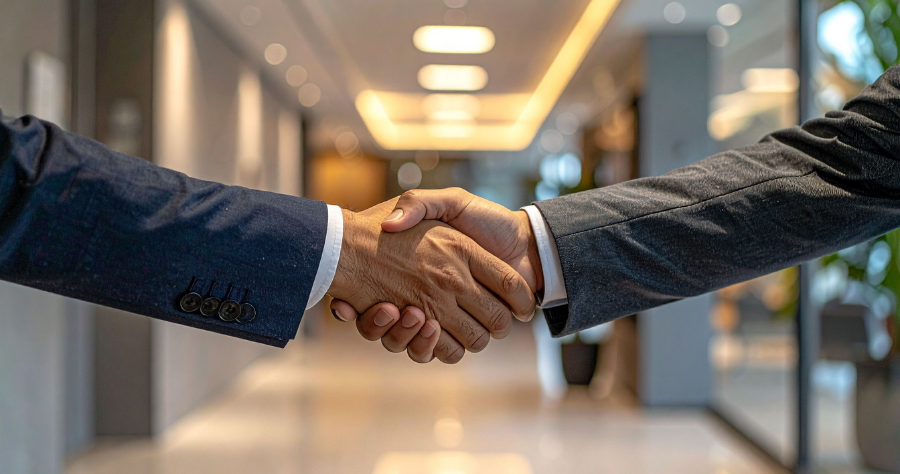 Poignée de main entre consultant et conseiller en portage salarial - accompagnement personnalisé